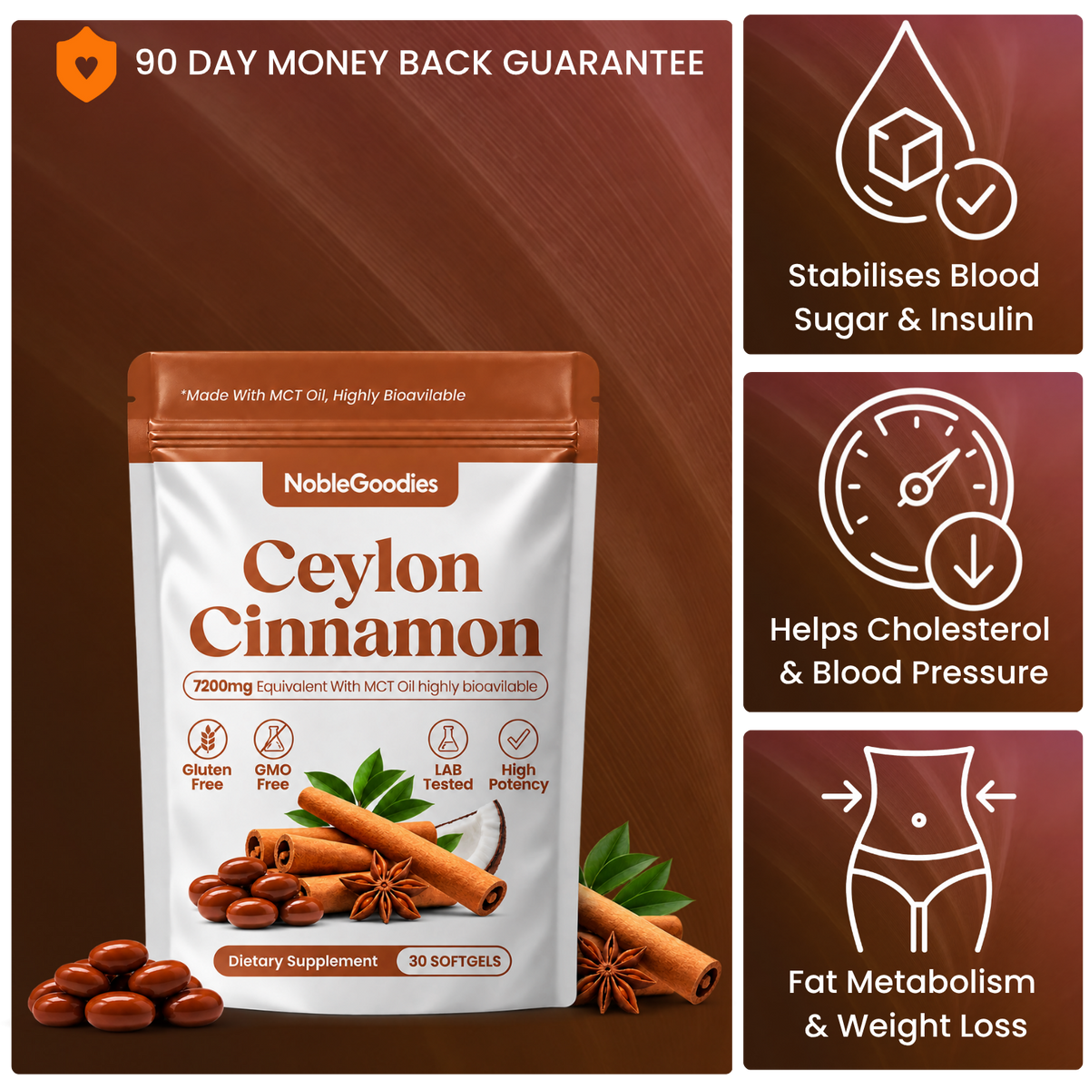Ceylon Cinnamon 7200mg Equivalent with MCT Oil